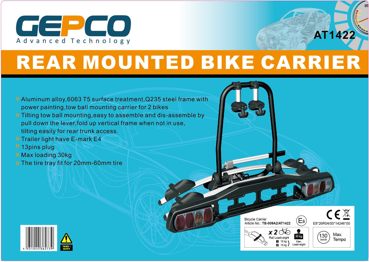 Porte-vélos GEPCO pour 2 vélos porte-vélos arrière attelage de remorque pliable 30 kg