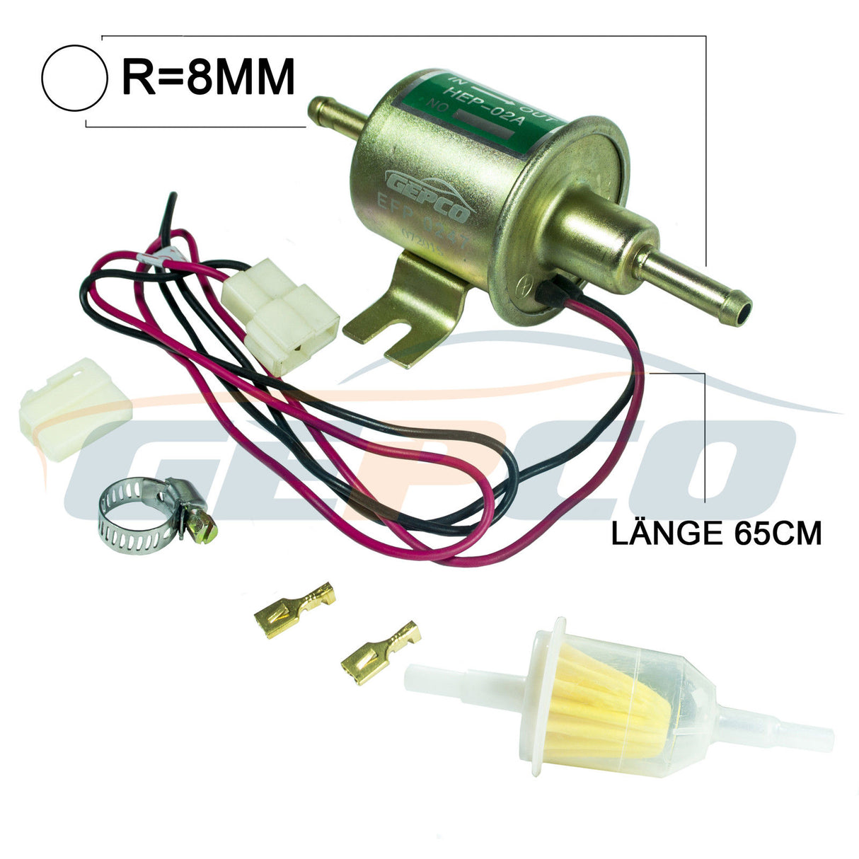 Pompe à essence universelle à membrane avec filtre D=8mm longueur de câble 650 mm